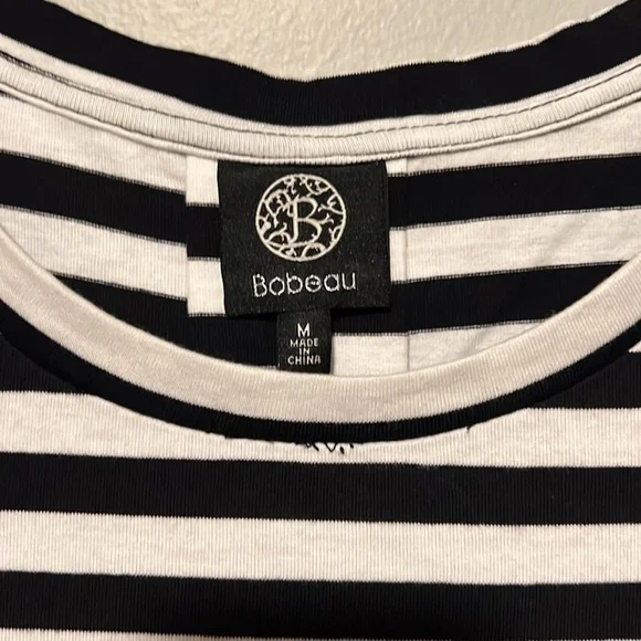 Bobeau Black & White Striped Crew Neck Shirt Dress Size Medium Nwot Cotton - Picture 2 of 5
